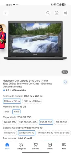 Dell 3410 24gb ram nvme 256gb perfeito estado