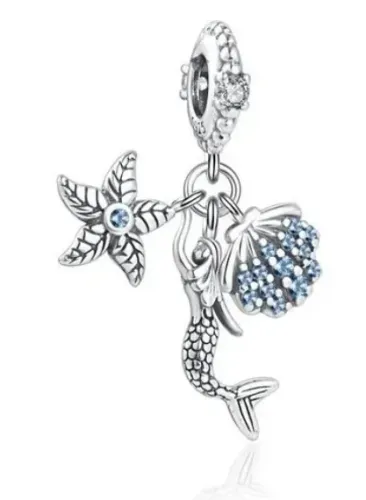 Berloque Charm Pendente Sereia, Estrela do Mar e Concha - Prata 925