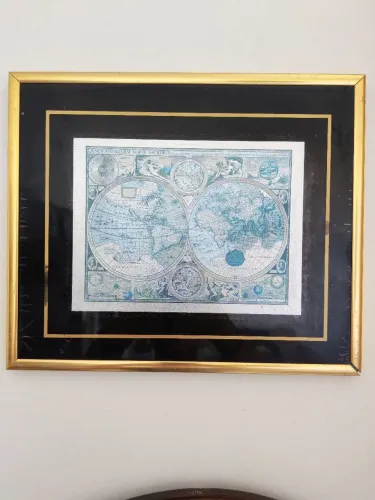 Quadro Vintage Mapa Mundi Antigo John Speed (1626) Réplica década de 70.