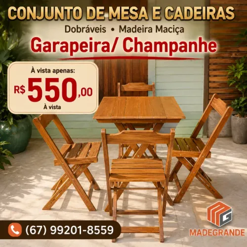 Jogo Mesa e Cadeiras Dobráveis em Madeira