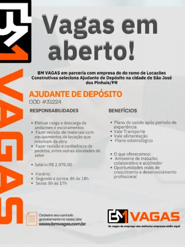 Vaga Ajudante de Depósito