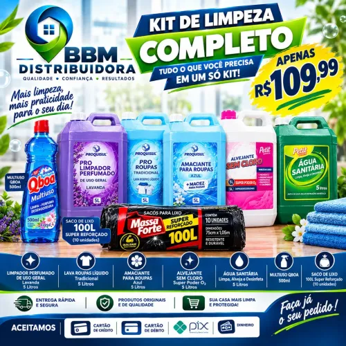 Kit completo, os melhores produtos de limpeza para voce...
