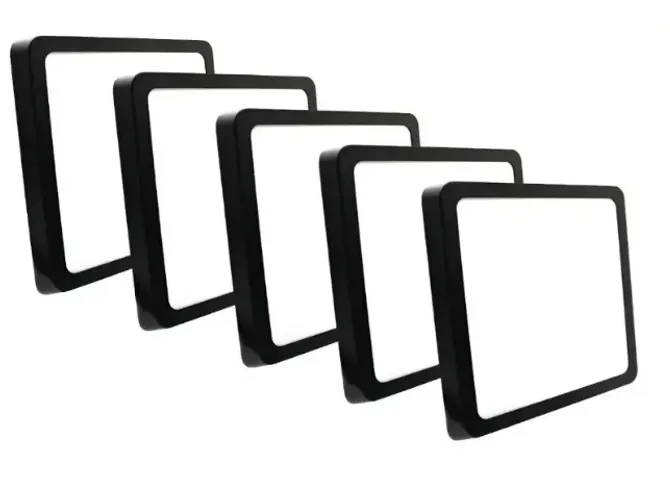 Kit 5 Painel Plafon Led 25w Sobrepor Quadrado Preto 30x30 Branco Frio