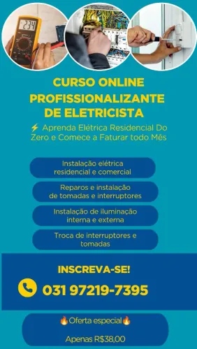 CURSO PROFISSIONALIZANTE ONLINE   ELETRICISTA R$ 38,00