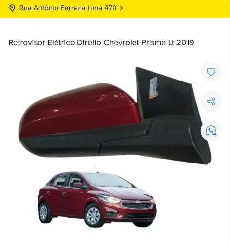 RETROVISOR DIREITO CHEVROLET ONIX PRISMA 2018 