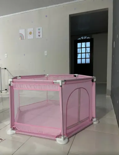 Cercadinho Chiqueirinho para Bebê Infantil - Novo, Prático e Seguro - Cinza e Rosa