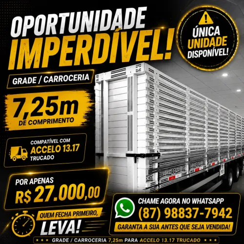 Carroceria 7,25m para Caminhão Accelo 1317 - Excelente Estado
