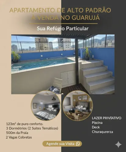 Apartamento 123m com Piscina Privativa em Guarujá 200mt praia Enseada
