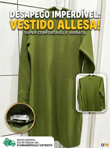 Vestido Curto Manga Longa Canelado Verde
