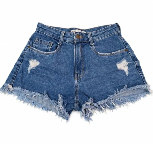 Short Jeans Feminino Cintura Alta Desfiado
