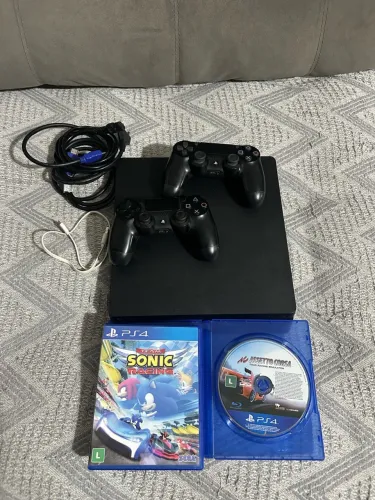 Ps4 Slim 1 TB + 2 Controles + 4 Jogos 