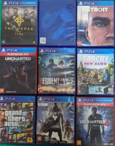 Lote 9 Jogos PS4 (Resident Evil 2, GTA V, Uncharted e mais)