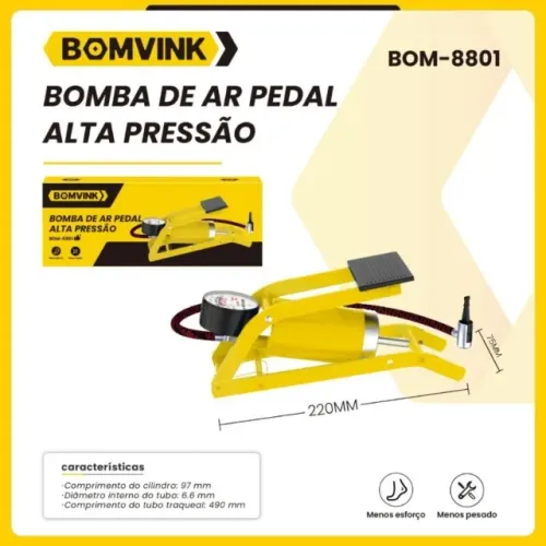 Bomba de Ar Pedal Alta Pressão Profissional - Enche Rápido ?