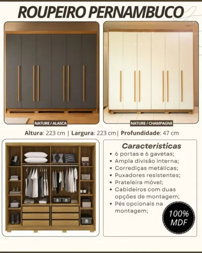 Guarda Roupa Casal 6 gavetas