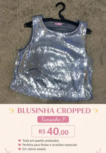 Blusinha cropped prateada tamanho p