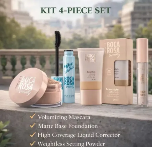 Kit BOCA ROSA 4 peças - base - corretivo - pó solto - rímel