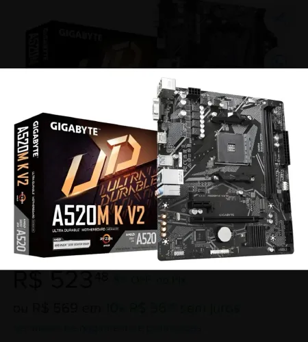 Placa-mãe Gigabyte A520m K V2, Socket Amd Am4, M-atx, Ddr4