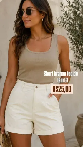 Short branco de tecido 