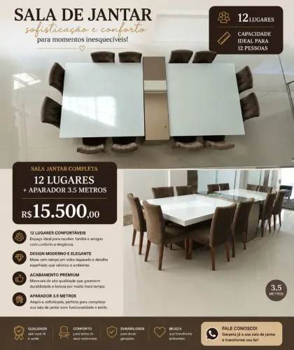 Jogo de sala de jantar 12 lugares maravilhosa