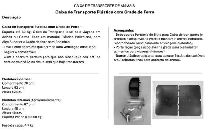 CAIXA DE TRANSPORTE DE ANIMAIS