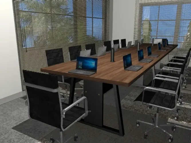 Mesa de Reunião Santoro Delluxe. 14Lugares. 3 TorresTomadas: L460cm x P120cm x A74cm