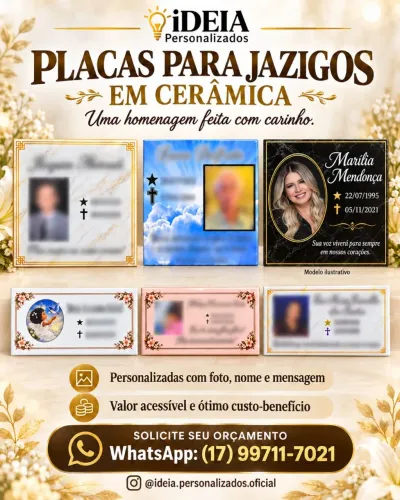 Placas para jazigo,cemitério, lápides em cerâmica personalizada com foto, data e mensagem