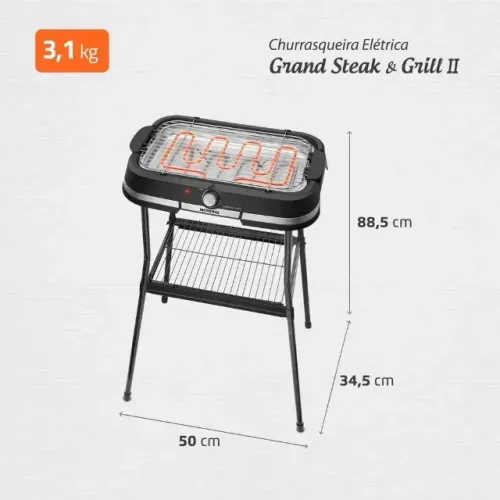 Churrasqueira Elétrica Mondial Preto 1800w - Ch-09-bi Preto 110v