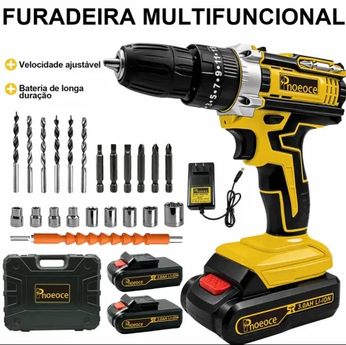 Furadeira e Parafusadeira 48v Sem fio | 2 Baterias + Kit completo 