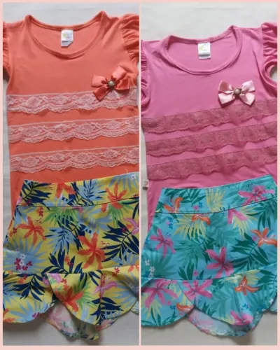COMBO COM 2 CONJ INFANTIS DE BLUSAS COM RENDINHAS E SAIAS - TAM 8 ANOS - SEMINOVOS LINDOS!