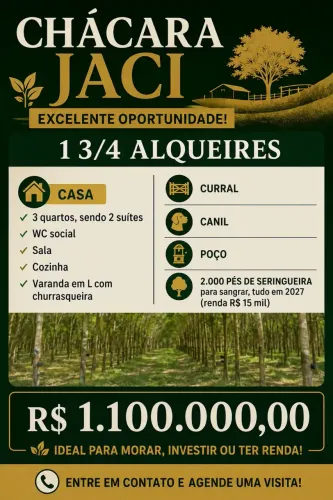 SITIO A VENDA JACI/SP 2.4 km da BR 153 JACI