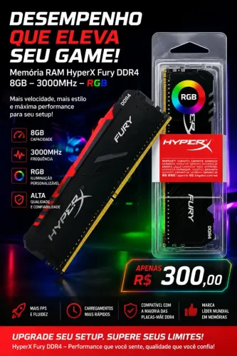 Memória RAM DDR4 8 gigas hyperX com RGB