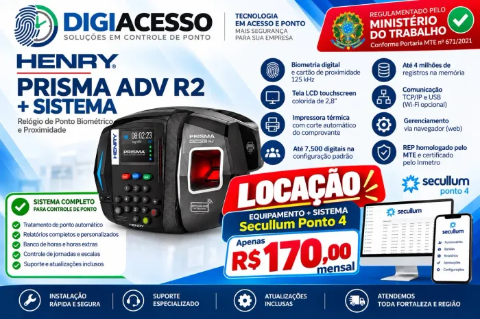RELÓGIO PONTO DIGITAL + SISTEMA - LOCAÇÃO + SISTEMA