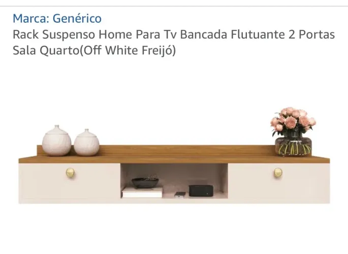 Rack Suspenso Home Para Tv Bancada Flutuante 2 Portas Sala Quarto(Off White Freijó)