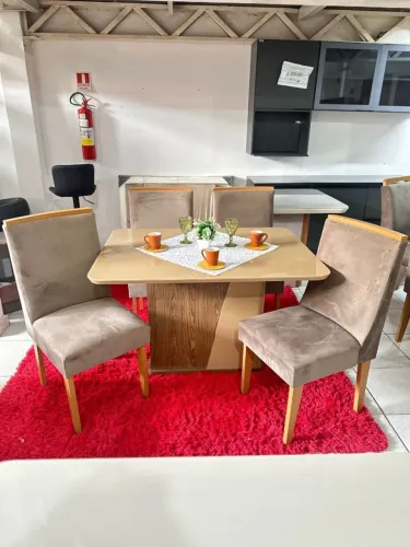 Conjunto Mesa Harmonia 120x90 MDF + 4 Cadeiras Marjon - NOVA Na Loja | 12x Sem Juros