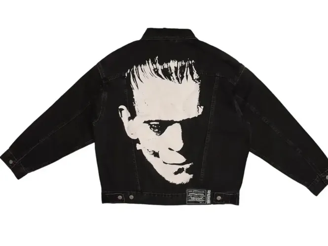 jaqueta jeans levis x universal monsters preta frankenstein levi?s trucker