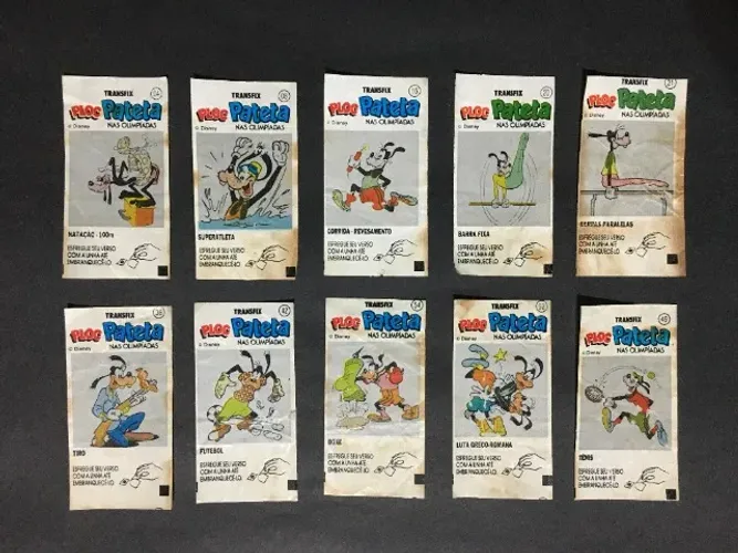 Lote com 10 Figurinhas Transfix Pateta nas Olimpíadas Originais Chiclete Ploc 1992