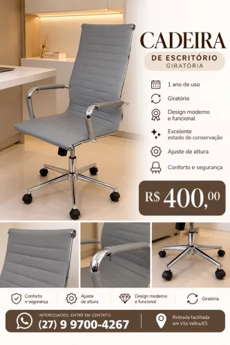CADEIRA DE ESCRITÓRIO GIRATÓRIA - EXCELENTE ESTADO | R$ 400