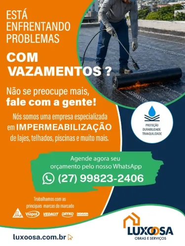 Aplicação de manta asfáltica com garantia de 05 anos.