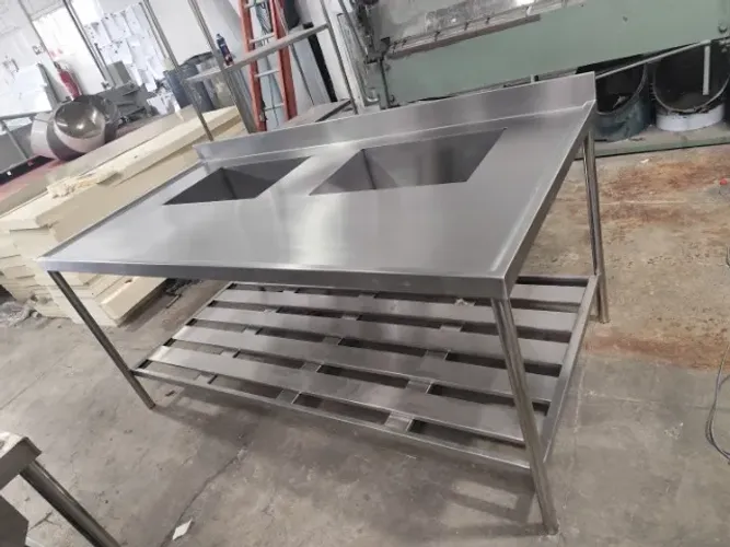 Pia industrial inox com 2 bojos e prateleira