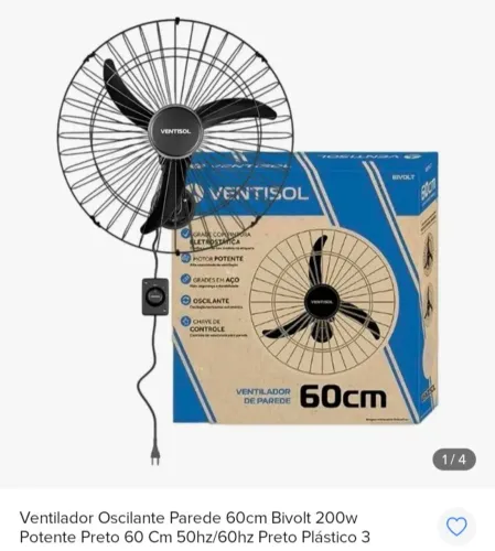 Ventilador de parede ventisol turbo 60cm 200w bivolt 