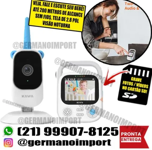 Babá Eletrônica 2k com gravação por cartão SD, visão noturna e microfone