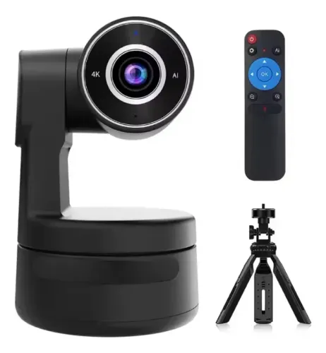 Câmera Webcam PTZ 4k com IA Foco Automático e Microfone, Streamer Vídeo Conferência