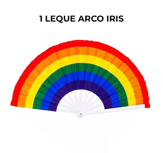 Leque Grande Dobrável 64cm x 33cm Arco-íris Colorido LGBTQIA