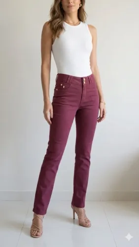 Calça jeans cor Marsala Tam. 38 com elastano cintura média. Nunca usada