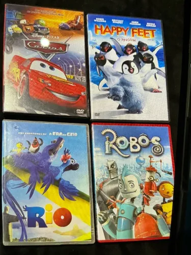 Kit 4 DVD Clássicos Carros, Happy Feet, Rio e Robôs Originais