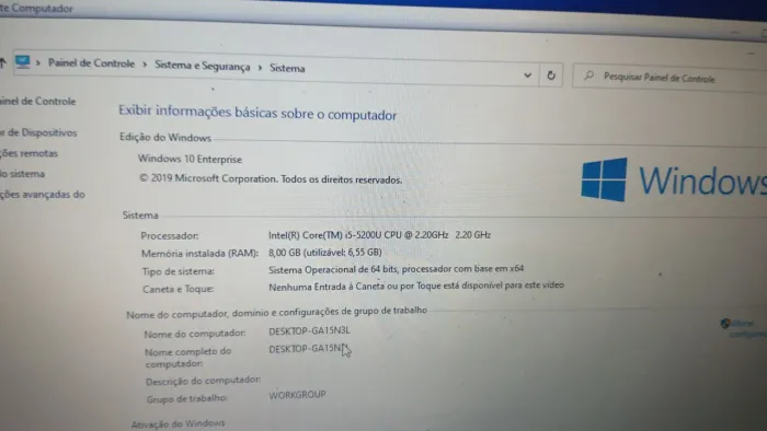 Notebook Dell 8 GB de memória SSD 256gb 