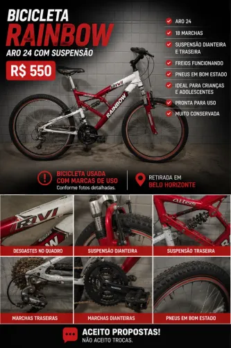 Bicicleta Rainbow Aro 24 com Suspensão