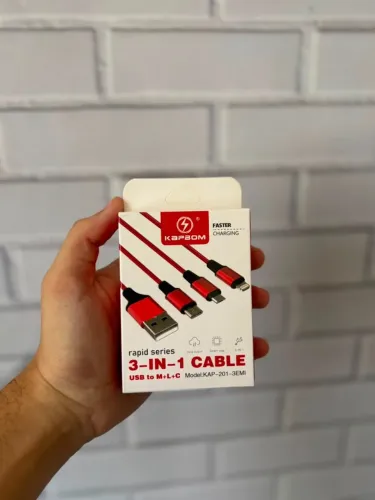 Cabo com 3 Entradas - Tipo C, Light e Micro USB - KAPBOM - Entregamos em Fortaleza!