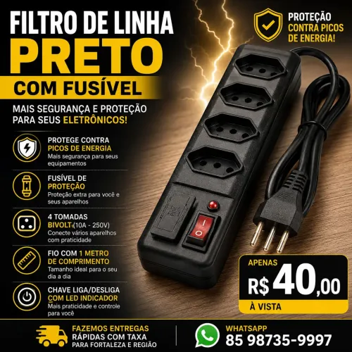  FILTRO DE LINHA PRETO COM FUSÍVEL COM FIO DE 1 METRO  R$40,00<br>