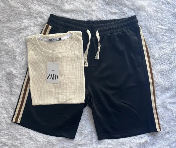 Kit Bermuda Moletim e Camisa Texturizada